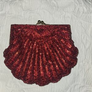 Vintage La Regale Red Beaded Clutch